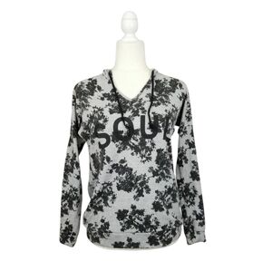 Soulcycle gray black floral SOUL print crisscross back hoodie women's size XS